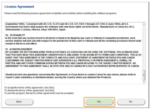 CANON LBP6040 - Read the License Agreement and click [Yes] to agree. - 1