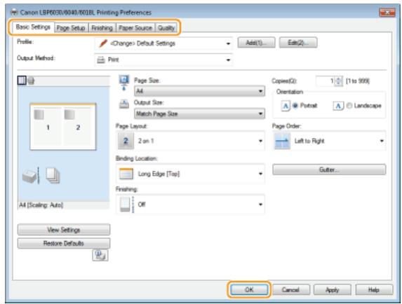 CANON LBP6040 - Change the settings on the printing preferences screen, and click [OK]. - 1