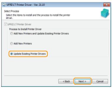 CANON LBP6040 - Select [Update Existing Printer Drivers], and click [Next]. - 1