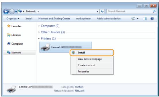 CANON LBP6040 - Right-click the newly added printer icon, and click [Install]. - 1