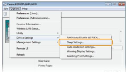 CANON LBP6040 - Select [Options]  [Device Settings]  [Sleep Settings]. - 1