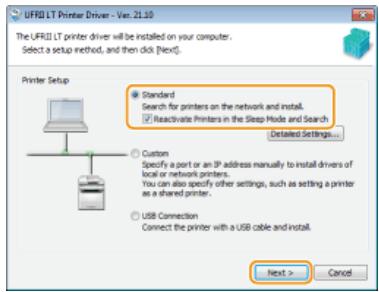 CANON LBP6040 - Select [Standard], select the [Reactivate Printers in the Sleep Mode and Search] check box, and click [Next]. - 1