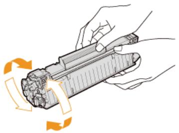 CANON LBP6040 - Shake the toner cartridge 5 or 6 times as shown below to evenly distribute the toner inside the cartridge, and then place it on a flat surface. - 1