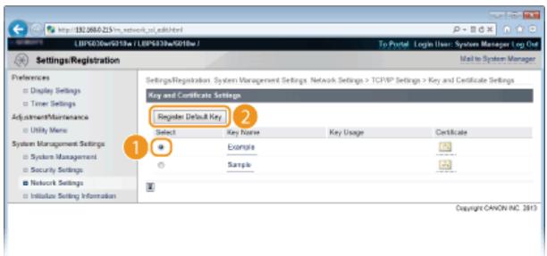 CANON LBP6040 - Select the key to use from the list of keys and certificates, and click [Register Default Key]. - 1