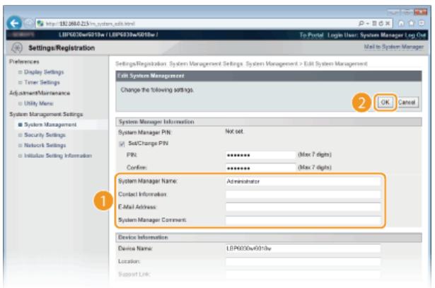 CANON LBP6040 - Enter the name and contact information of the system manager as necessary, and click [OK]. - 1