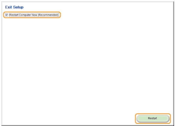 CANON LBP6040 - Select the [Restart Computer Now (Recommended)] check box, and click [Restart]. - 1