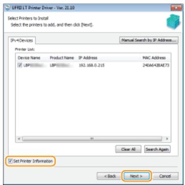 CANON LBP6040 - Select the [Set Printer Information] check box, and click [Next]. - 1