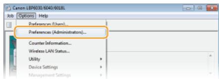 CANON LBP6040 - Select [Options] [Preferences (Administrators)]. - 1
