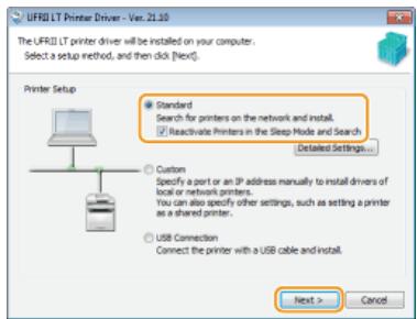 CANON LBP6040 - Select [Standard], select the [Reactivate Printers in the Sleep Mode and Search] check box, and click [Next]. - 1