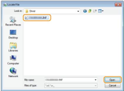 CANON LBP6040 - Specify the folder where the additional drivers are stored, select the Inf file, and click [Open]. - 1