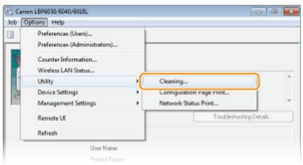 CANON LBP6040 - Select [Options] [Utility] [Cleaning]. - 1