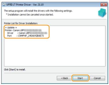 CANON LBP6040 - Check the printer information in [Printer List for Driver Installation], and click [Start]. - 1