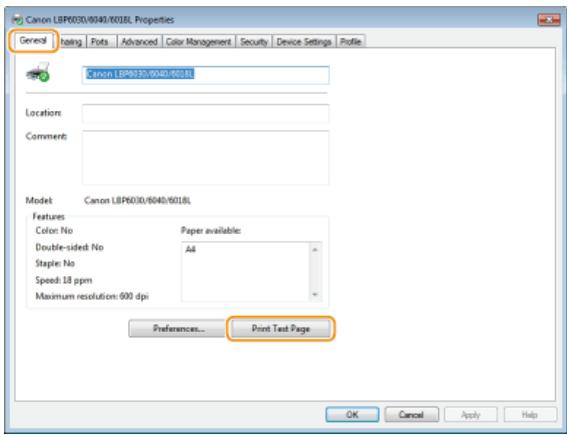 CANON LBP6040 - In the [General] tab, click [Print Test Page]. - 1