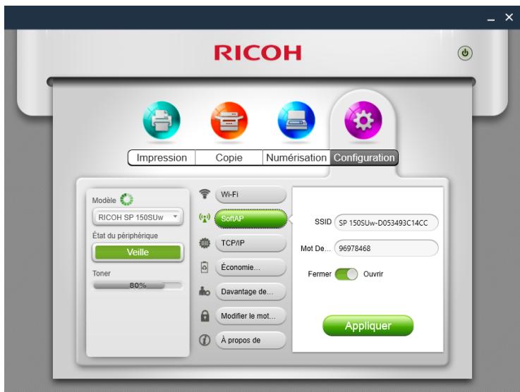 RICOH SP 150W - Configuration de SoftAP (pris en charge uniquement sur les modèles SP 150w et SP 150SUw) - 1