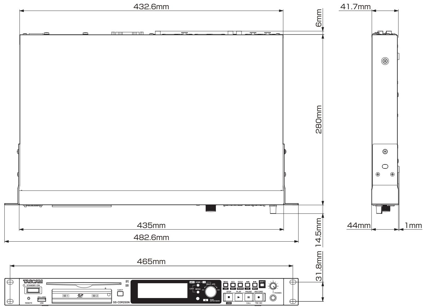 TASCAM SS-R250N - Dessins avec cotes - 1