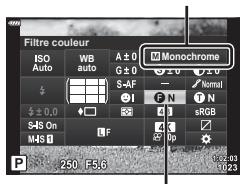 Filtre couleur ISO WB Auto A ± 0 G ± 0 S-AF - N Normal ± ± 0,0 S-4S On M-4S P 250 F5.6 M Monochrome N sRGB Op 1023