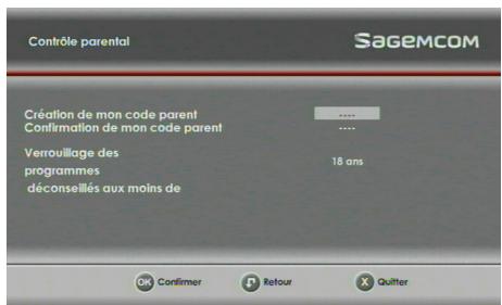 SAGEM DS87HD - Creation du code parent et besoin du niveau de protection - 1