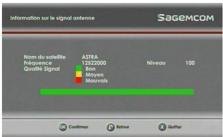 SAGEM DS87HD - Information sur le signal de l'antenne - 1
