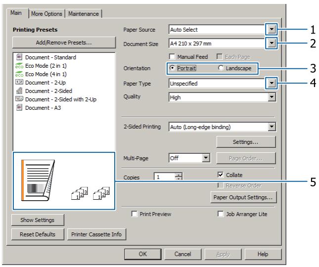 EPSON AL-M8100DTN - Cliquez sur Properties (Propriétés) ou Printing Preferences (Préférences d'impression). L'écran Main (Principal) du pilote d'impression s'affiche. - 1