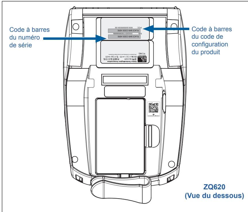 ZEBRA ZQ620 - Emplacement des numérodesérieet PCC pour les imprimantes ZQ6 - 1