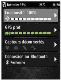 GARMIN EDGE 520 - Affichage de la page d'état - 1