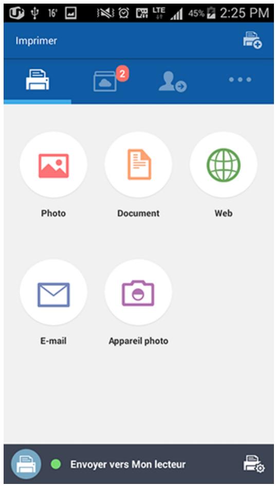 Imprimer Photo Document Web E-mail Appareil photo Envoyer vers Mon lecteur