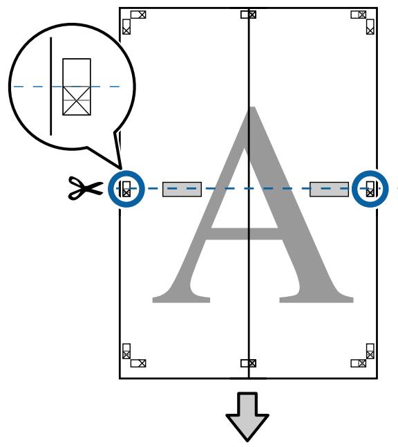 EPSON SC-P5000 STD - Placez la feuille supérieure au-dessus de la feuille inférieure. Alignez les repères X comme indiqué sur l'illustration ci-dessous, et attachez-les temporairement à l'aide de bande adhésive au dos de la feuille. - 2