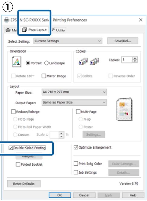 EPSON SC-P5000 STD - Lorsque l'écran Page Layout (Disposition) du pilote d'impression est affché, sélectionnez Double-Sided Printing (Impression Recto-verse). - 1