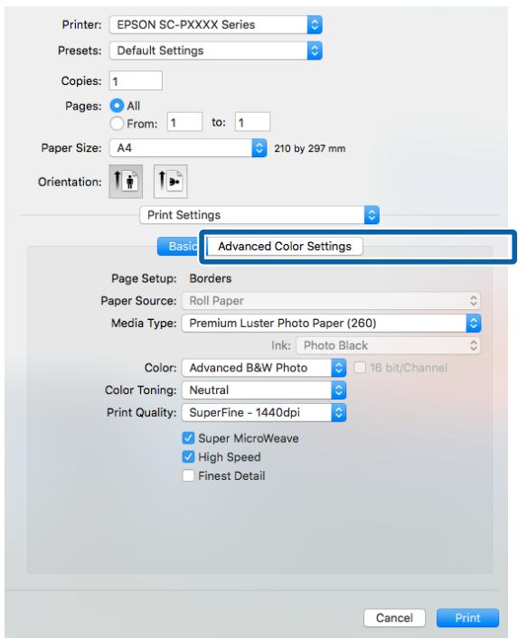 EPSON SC-P5000 STD - Cliquez sur Advanced Color Settings (Paramètres couleur avances). - 1