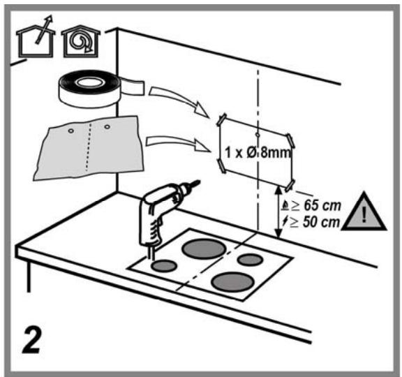 1 x Ø8mm ≥ 65 cm ≥ 50 cm 2