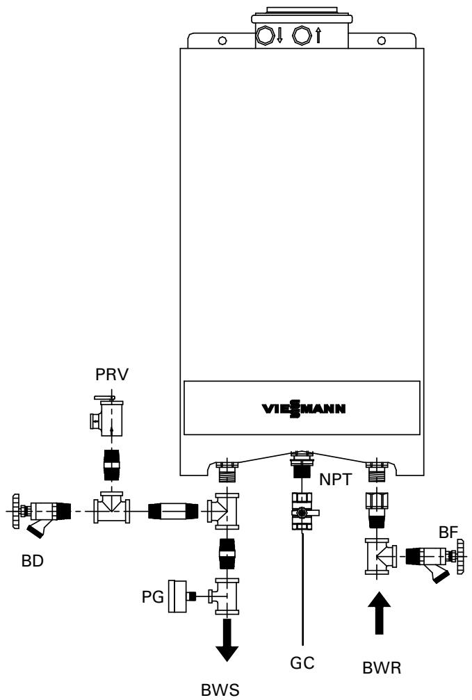VIESSMANN VITODENS 100 - Branchements d'eau de chauffage - 1