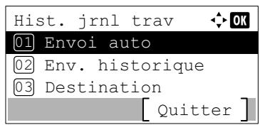 Hist. jrnl trav 01 Envoi auto 02 Env. historique 03 Destination [ Quitter ]