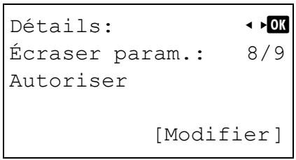 Détails: ◀▶OK Écraser param.: 8/9 Autoriser [Modifier]