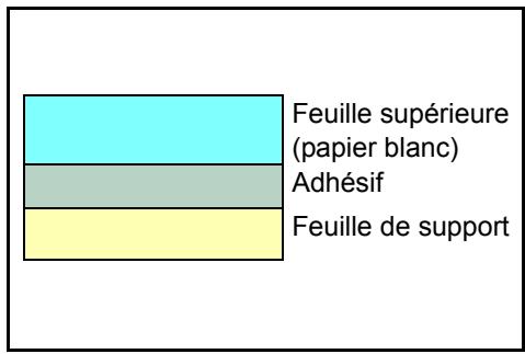 Feuille supérieure (papier blanc) Adhésif Feuille de support