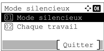 Mode silencieux 01 Mode silencieux 02 Chaque travail [ Quitter ]