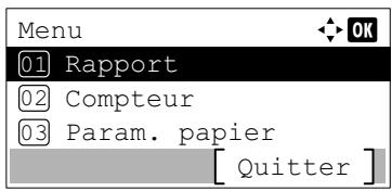 Menu 01 Rapport 02 Compteur 03 Param. papier [ Quitter ]