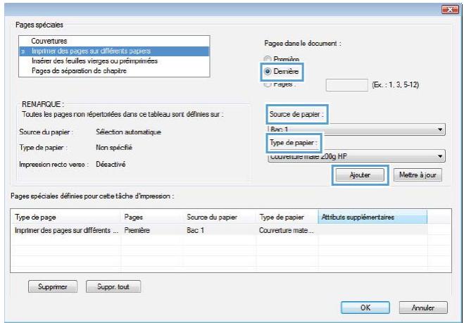 HP CM4540 - Impression de la première ou de la dernière page sur un papier différent avec Windows - 7
