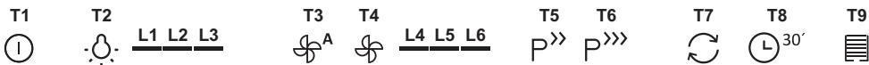 T1 T2 L1 L2 L3 T3 T4 L4 L5 L6 T5 T6 T7 T8 T9 ① A P >> P >> > ② 30'