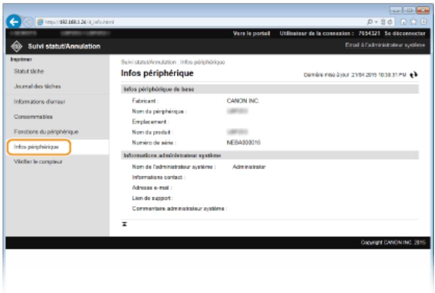 CANON LBP251DW - Vérification des informations sur l'administrateur système - 2