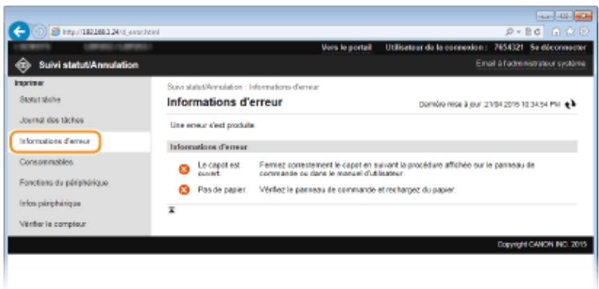 CANON LBP251DW - Vérification des informations d'erreur - 2