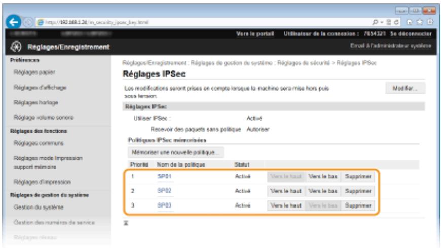 CANON LBP251DW - Changez, si besoin est, l'ordre d'application des politiques sous [politiques ipsec mémorisées] - 1