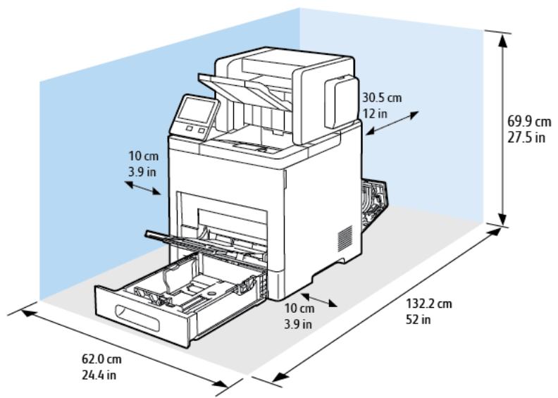 XEROX B600V - Espace de dégagement requis pour la configuration de base - 3