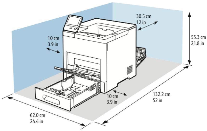 XEROX B600V - Espace de dégagement requis pour la configuration de base - 1