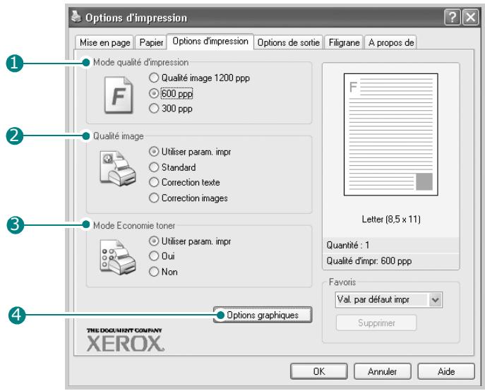 XEROX WORKCENTRE PE120 - Onglet Options d'impression - 1