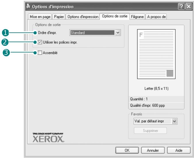 XEROX WORKCENTRE PE120 - Onglet Options de sortie - 1