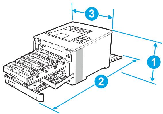 HP M454DW - Dimensions de l'imprimante - 2