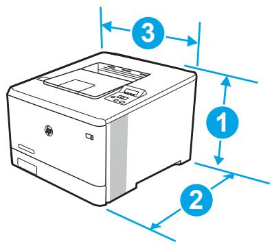 HP M454DW - Dimensions de l'imprimante - 1