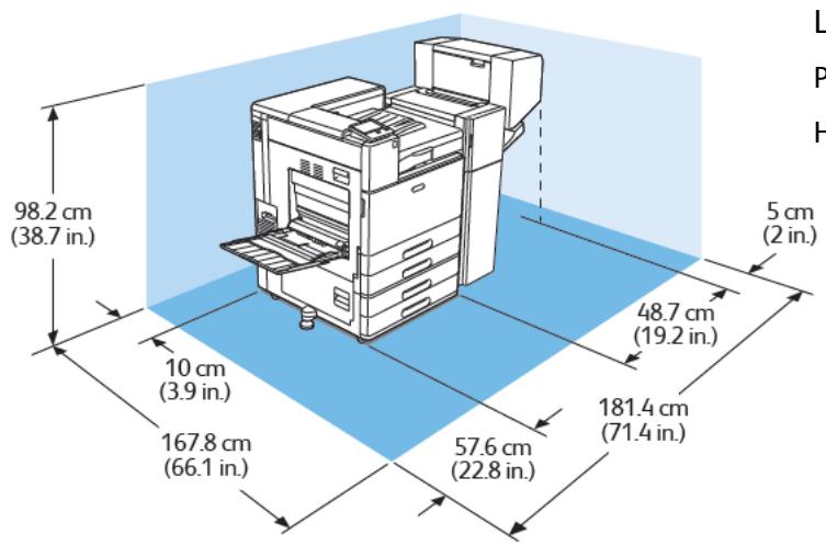 XEROX C8000V - Espace de dégagement requis pour la configuration avec module à 2 magasins et module de finition Office avec plieuse/ brocheuse - 1