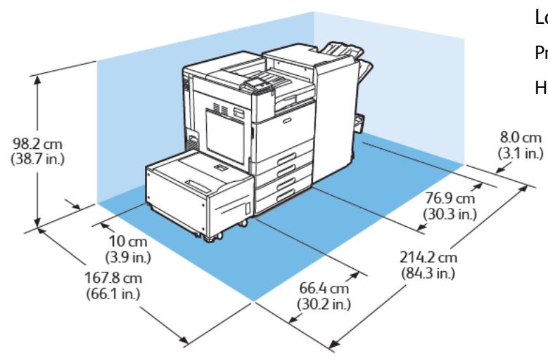 XEROX C8000V - Espace de dégagement requis pour la configuration avec module à 2 magasins, magasin grande capacité et module de finition Office avec plieuse/brocheuse - 2