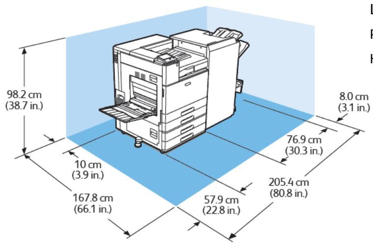 XEROX C8000V - Espace de dégagement requis pour la configuration avec module à 2 magasins, magasin grande capacité et module de finition Office avec plieuse/brocheuse - 3